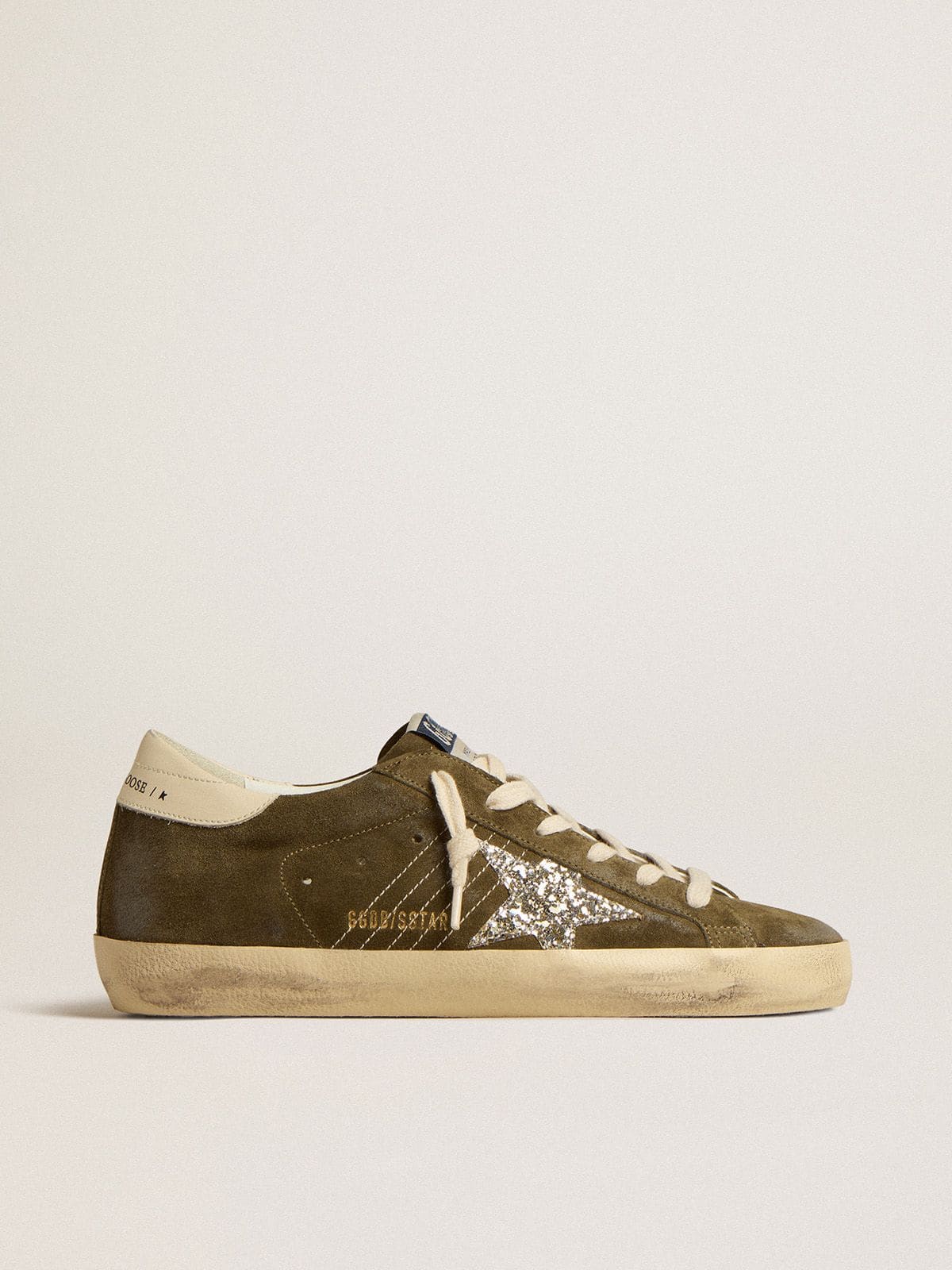 Golden Goose - Women’s Super-Star in green suede with glitter star and cream heel tab in 