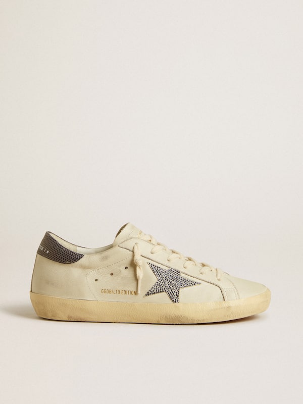 Golden Goose - Super-Star LTD with cream-colored leather star with Swarovski crystals and blue leather heel tab with lizard print in 