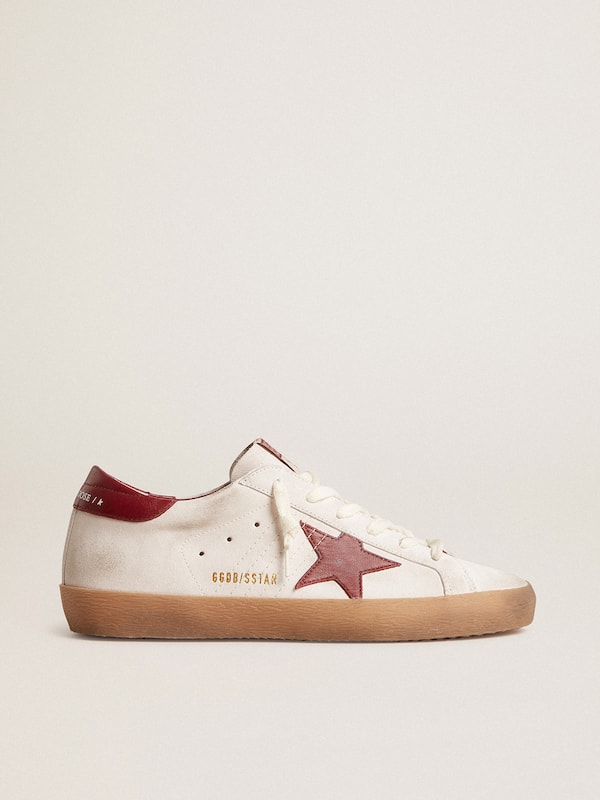 Golden Goose - Super-Star in white suede with burgundy leather star and heel tab in 