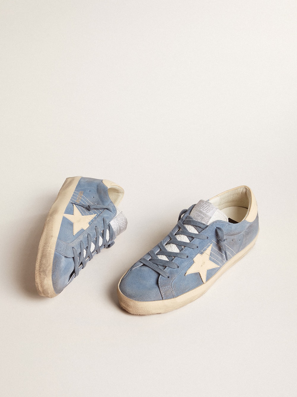 Golden Goose - Super-Star in light blue suede with beige leather star and heel tab in 
