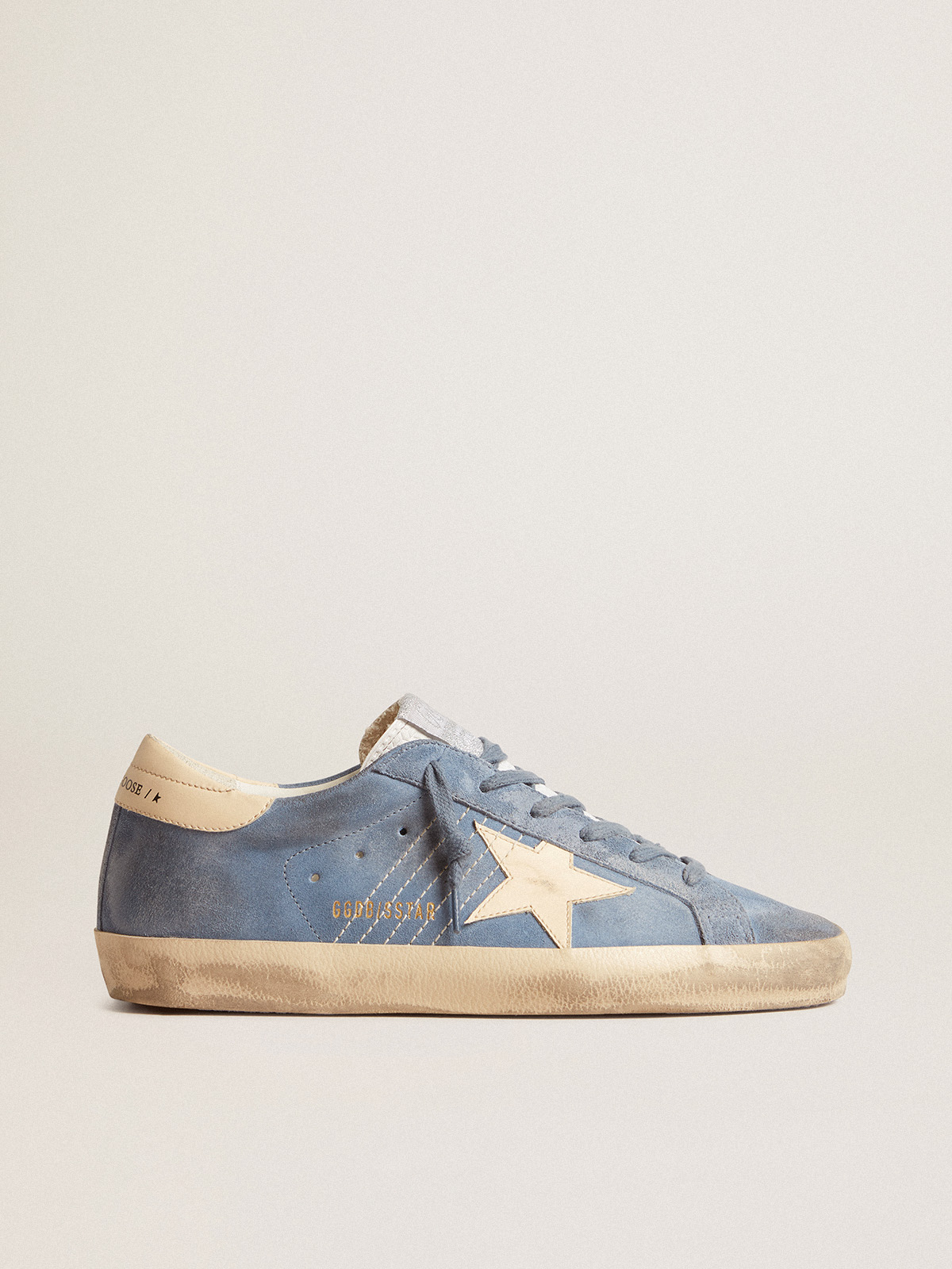 Super-Star in light blue suede with beige leather star and heel tab ...