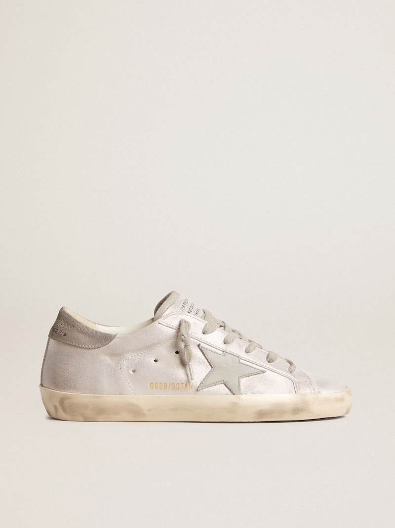 Super-Star in pelle effetto glitter grigio-bianco con stella in pelle