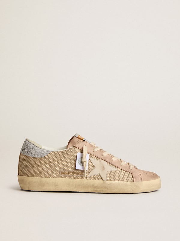 Golden Goose - Super-Star LTD in white mesh and pink nubuck with Swarovski crystals heel tab in 