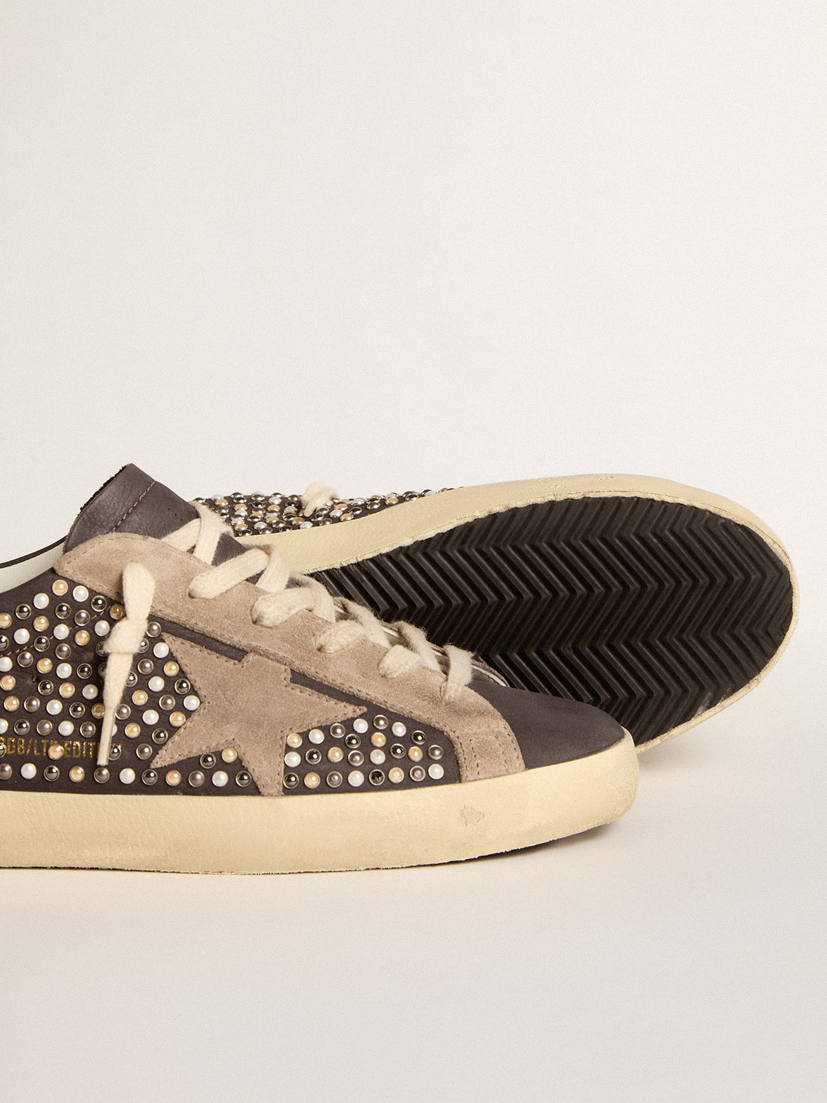 Golden Goose - Super-Star LTD in gray nubuck with Swarovski pearls and suede star in 