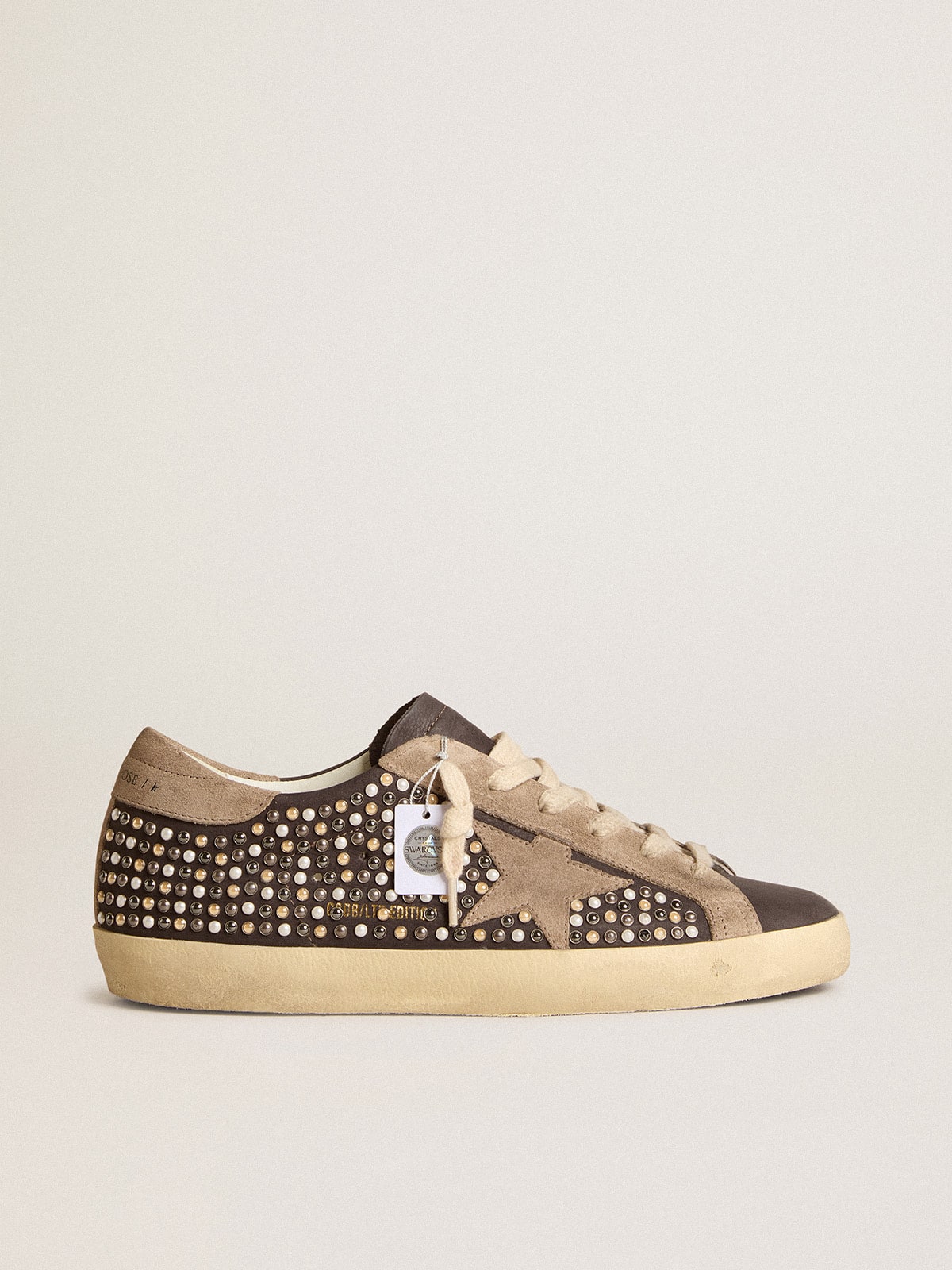 Super Star LTD in gray nubuck with Swarovski pearls and suede star Golden Goose