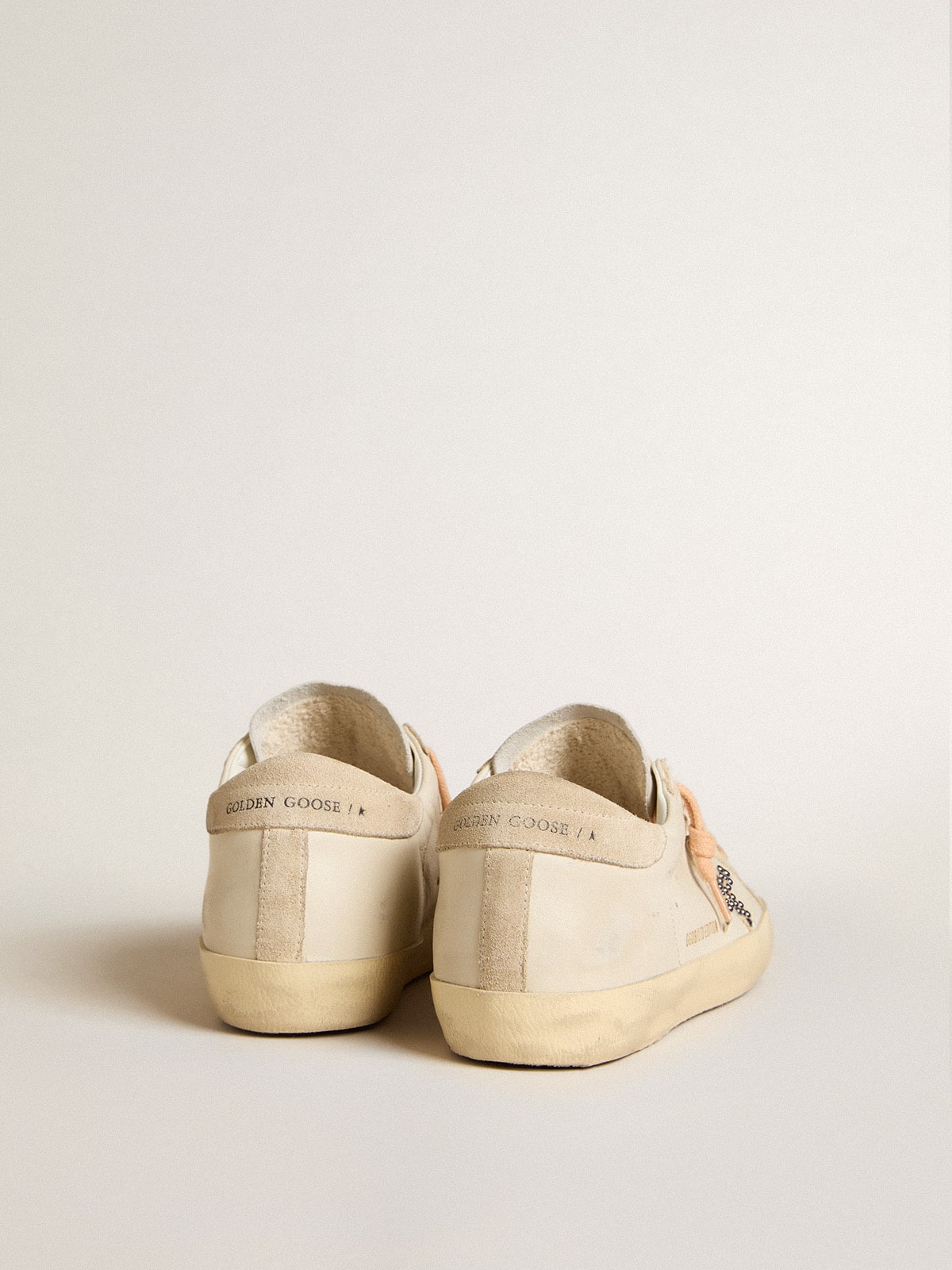 Golden Goose - Super-Star LTD de couro com estrela de suede bege com tachas Swarovski in 