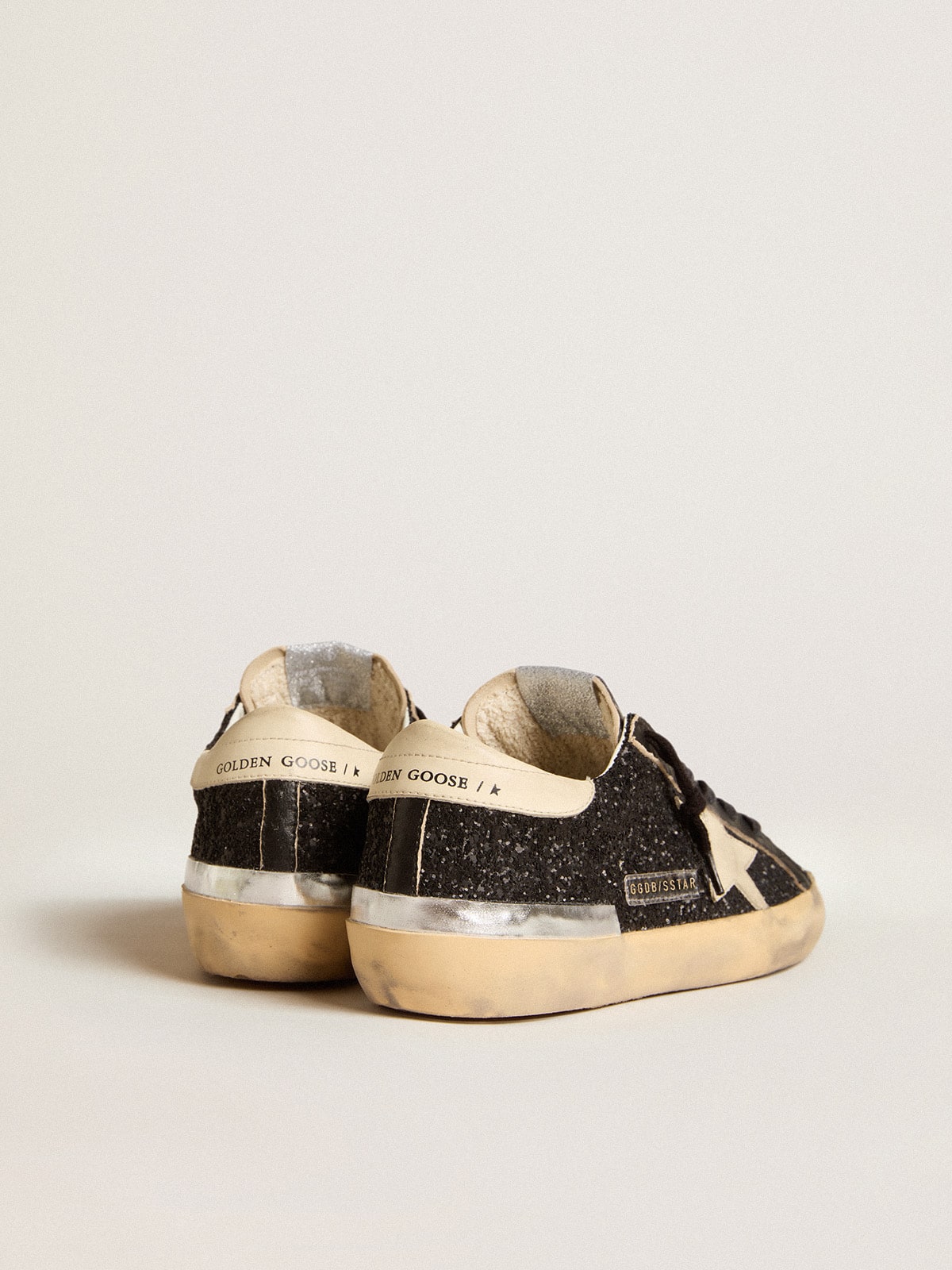 Golden Goose - Super-Star in black glitter and nappa with cream leather star and heel tab in 