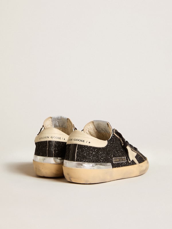 Golden Goose - Women's Super-Star in black glitter and nappa with cream leather star and heel tab in 