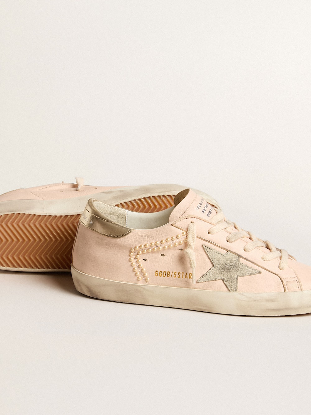 Golden Goose - Super-Star in pink nappa with ice-gray star and platinum heel tab in 