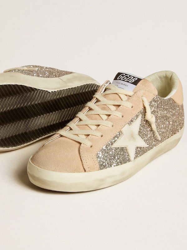 Golden Goose - Women’s Super-Star in silver glitter with leather star and heel tab in 