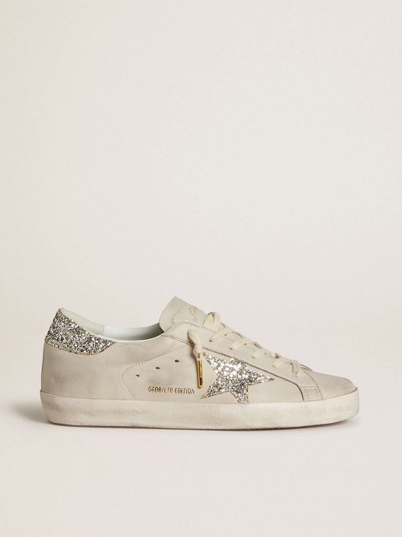 Super-Star LTD in ivory nappa leather with platinum glitter star and heel tab