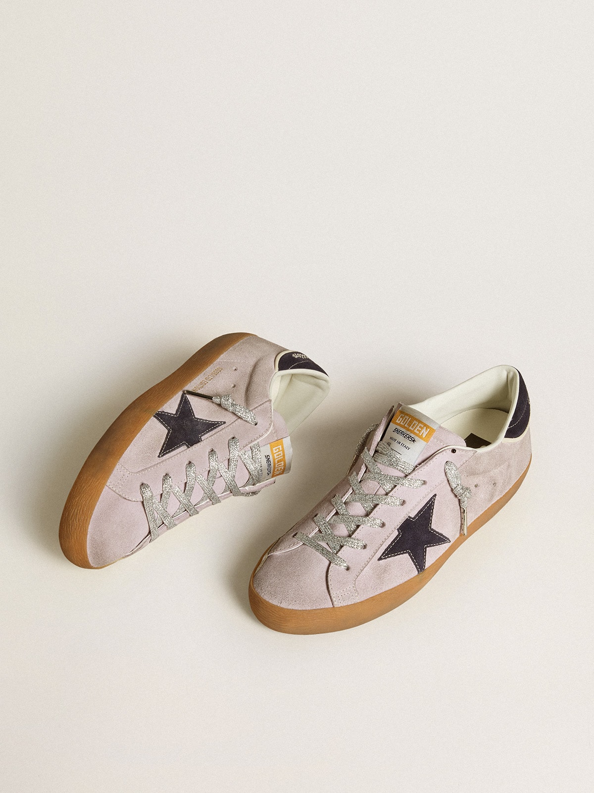 Golden Goose - Women’s Super-Star LTD in lilac suede with midnight blue suede star and heel tab in 