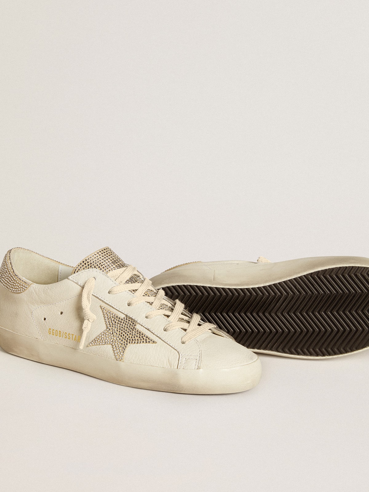 Golden Goose - Women’s Super-Star in nappa leather with Swarovski crystal star and heel tab in 