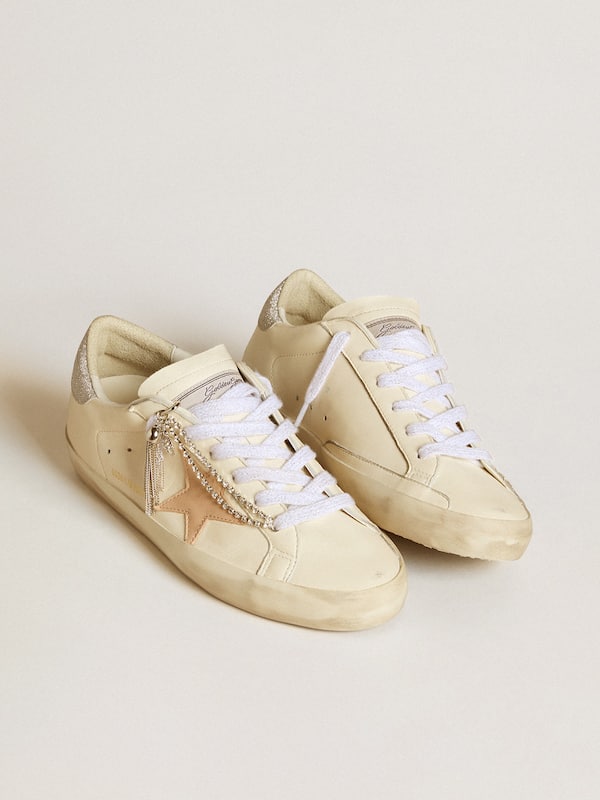 Golden Goose - Women's Super-Star LTD in nappa leather with nude leather star and glitter heel tab in 
