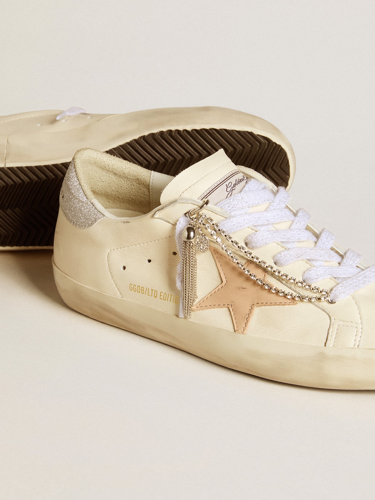 Women s Super Star LTD in nappa leather with nude leather star and glitter heel tab Golden Goose