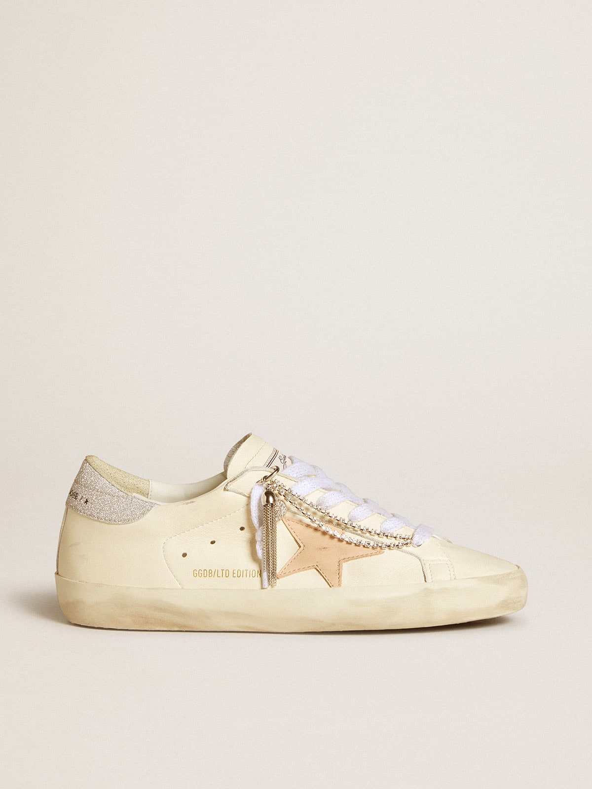 Golden Goose - Women's Super-Star LTD in nappa leather with nude leather star and glitter heel tab in 