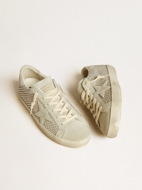 Golden Goose - Women’s Super-Star with gray suede star and Swarovski crystal mesh in 
