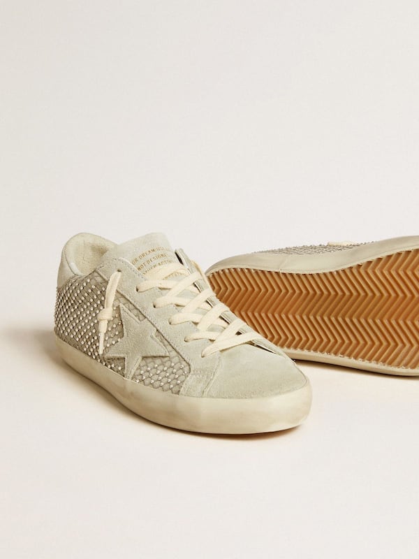Golden Goose - Women’s Super-Star with gray suede star and Swarovski crystal mesh in 