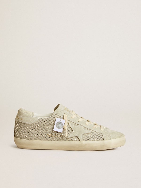 Golden Goose - Women’s Super-Star with gray suede star and Swarovski crystal mesh in 