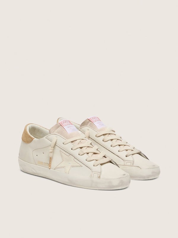 Women&rsquo;s Super-Star in worn white leather with tone-on-tone star