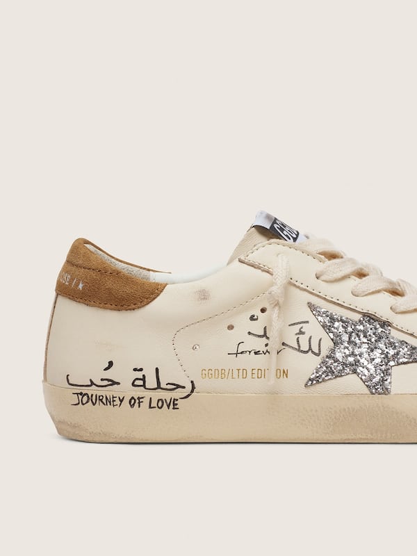 Golden Goose - Super-Star Donna in nappa con stella in glitter argento e scritte all over in 