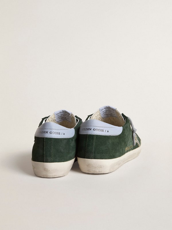 Golden Goose - Women's Super-Star in green suede, silver glitter star and leather heel tab in 