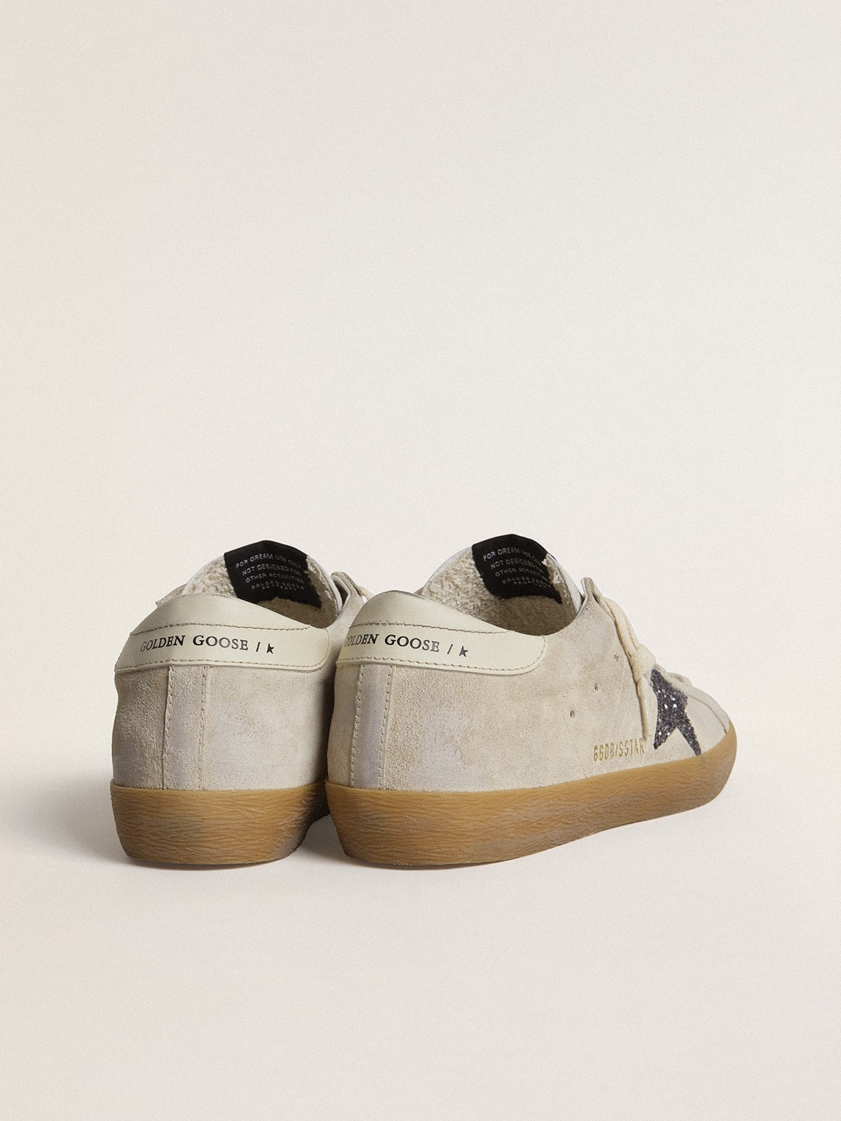 Golden Goose - Super-Star in ice-gray suede with silver glitter star and leather heel tab in 