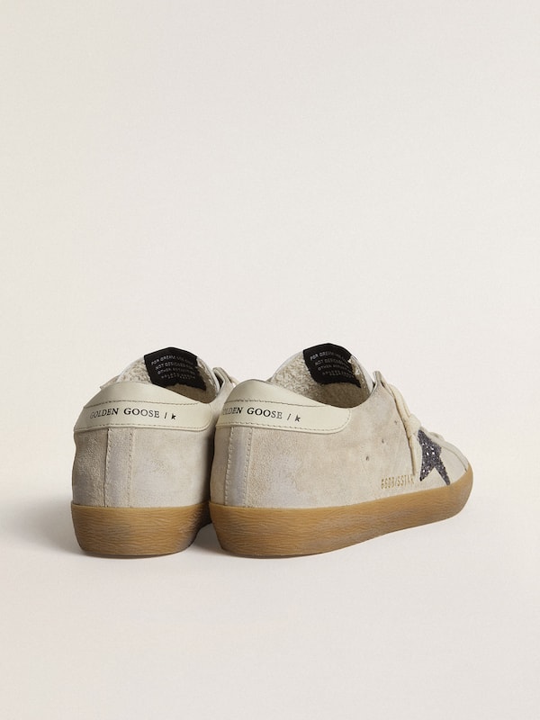 Golden Goose - Women's Super-Star in ice-gray suede with silver glitter star and leather heel tab in 