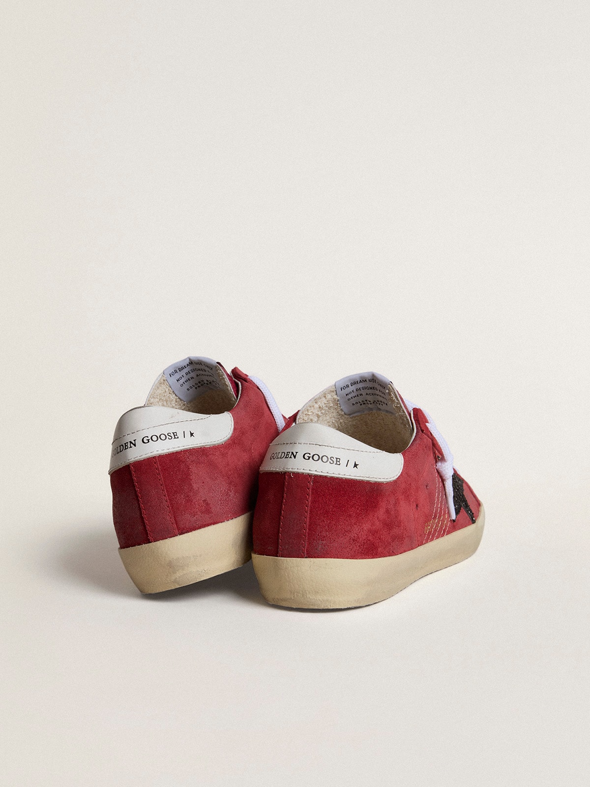 Golden Goose - Women’s Super-Star in red suede with glitter star and white heel tab in 