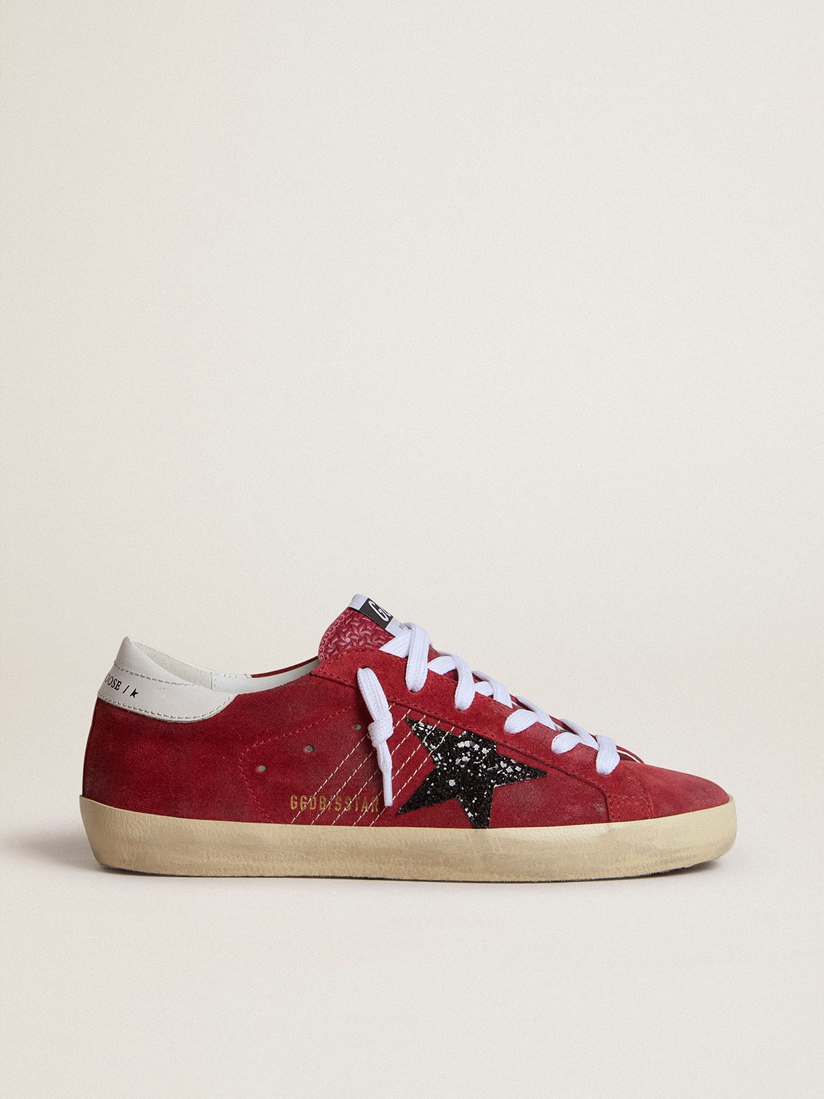 Golden Goose - Women’s Super-Star in red suede with glitter star and white heel tab in 