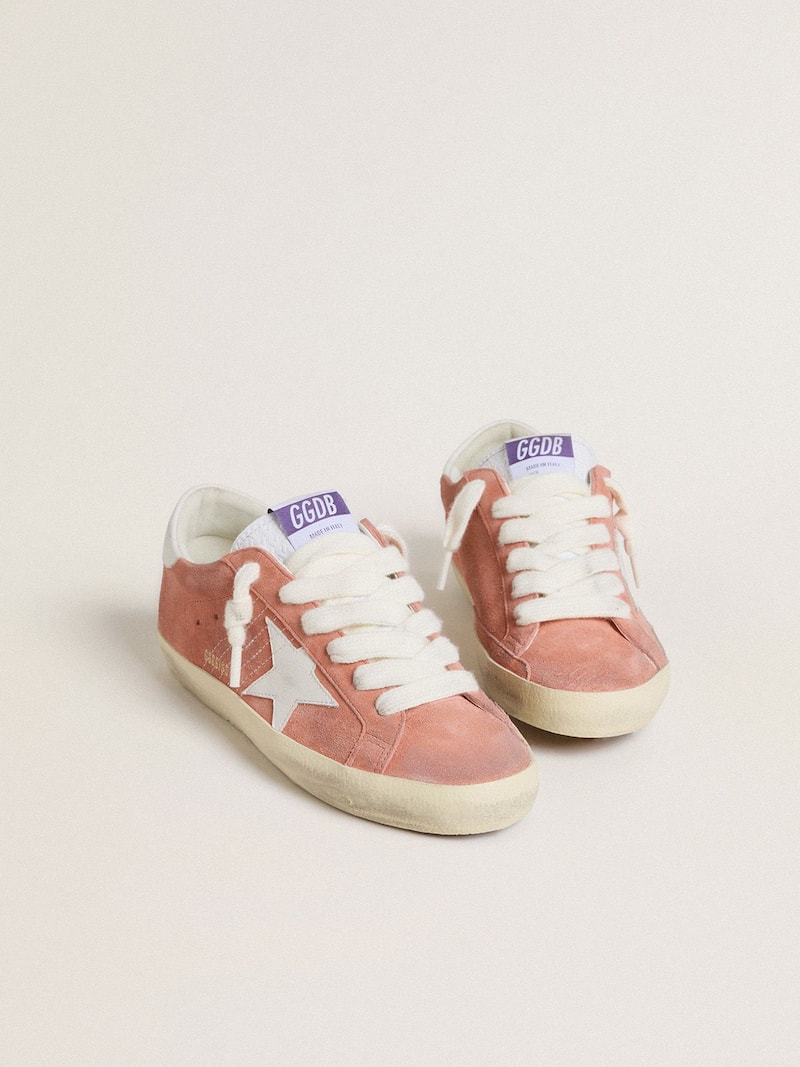 Golden Goose - Women&rsquo;s Super-Star in coral suede with white leather star and heel tab in 