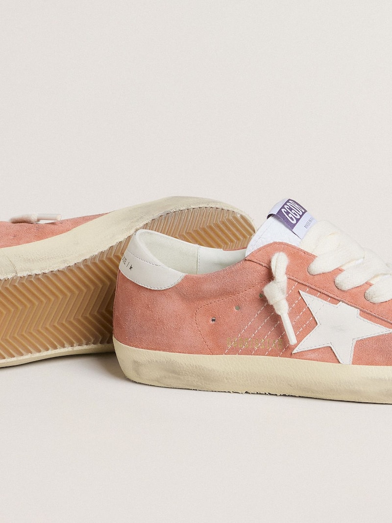 Golden Goose - Women&rsquo;s Super-Star in coral suede with white leather star and heel tab in 