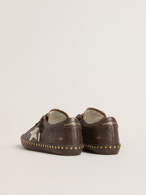 Golden Goose - Women’s Super-Star in dark brown leather with cream suede star and studs in 
