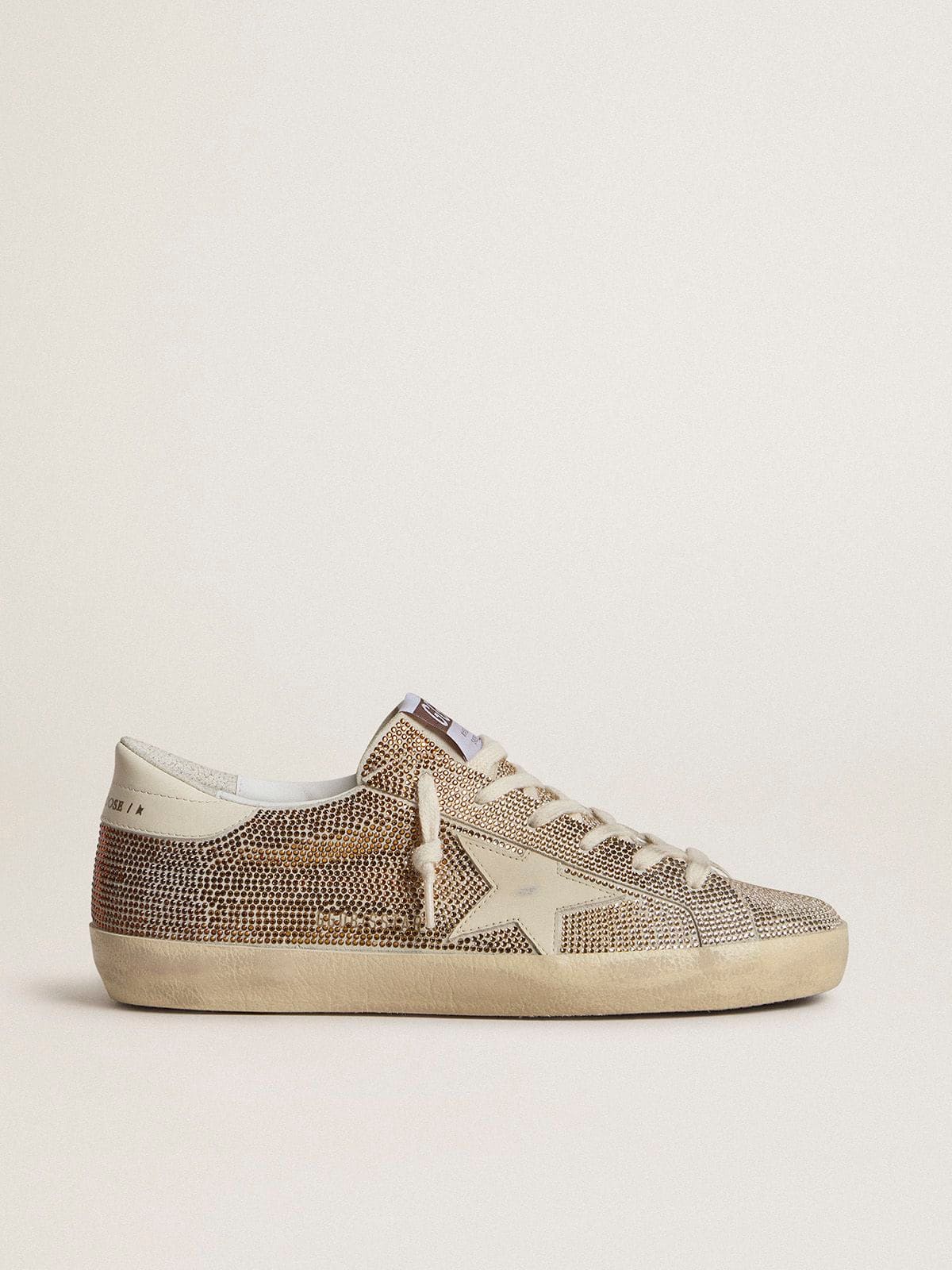 Golden Goose - Super-Star in beige suede and multicolored crystals with cream-colored leather star and heel tab  in 