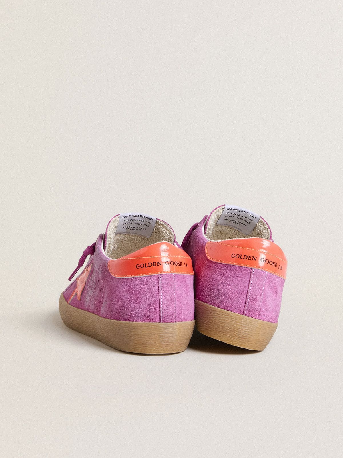 Golden Goose - Women's Super-Star in fuchsia suede with fluorescent orange laminated leather star and heel tab in 