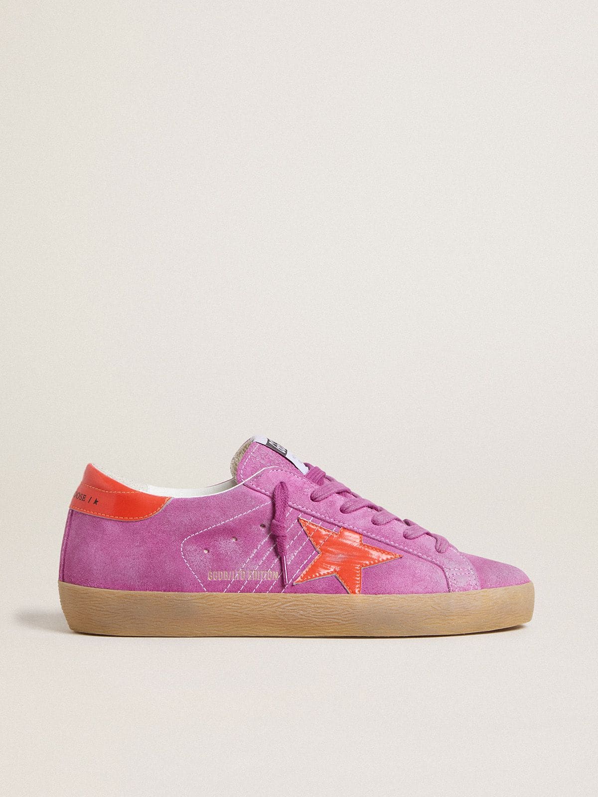 Golden Goose - Women's Super-Star in fuchsia suede with fluorescent orange laminated leather star and heel tab in 