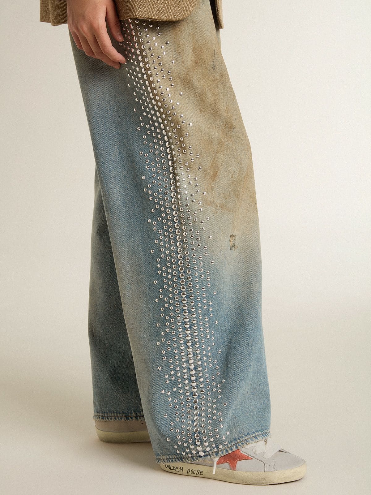 Golden Goose - Super-Star LTD in pelle grigia con stella in suede color mattone in 