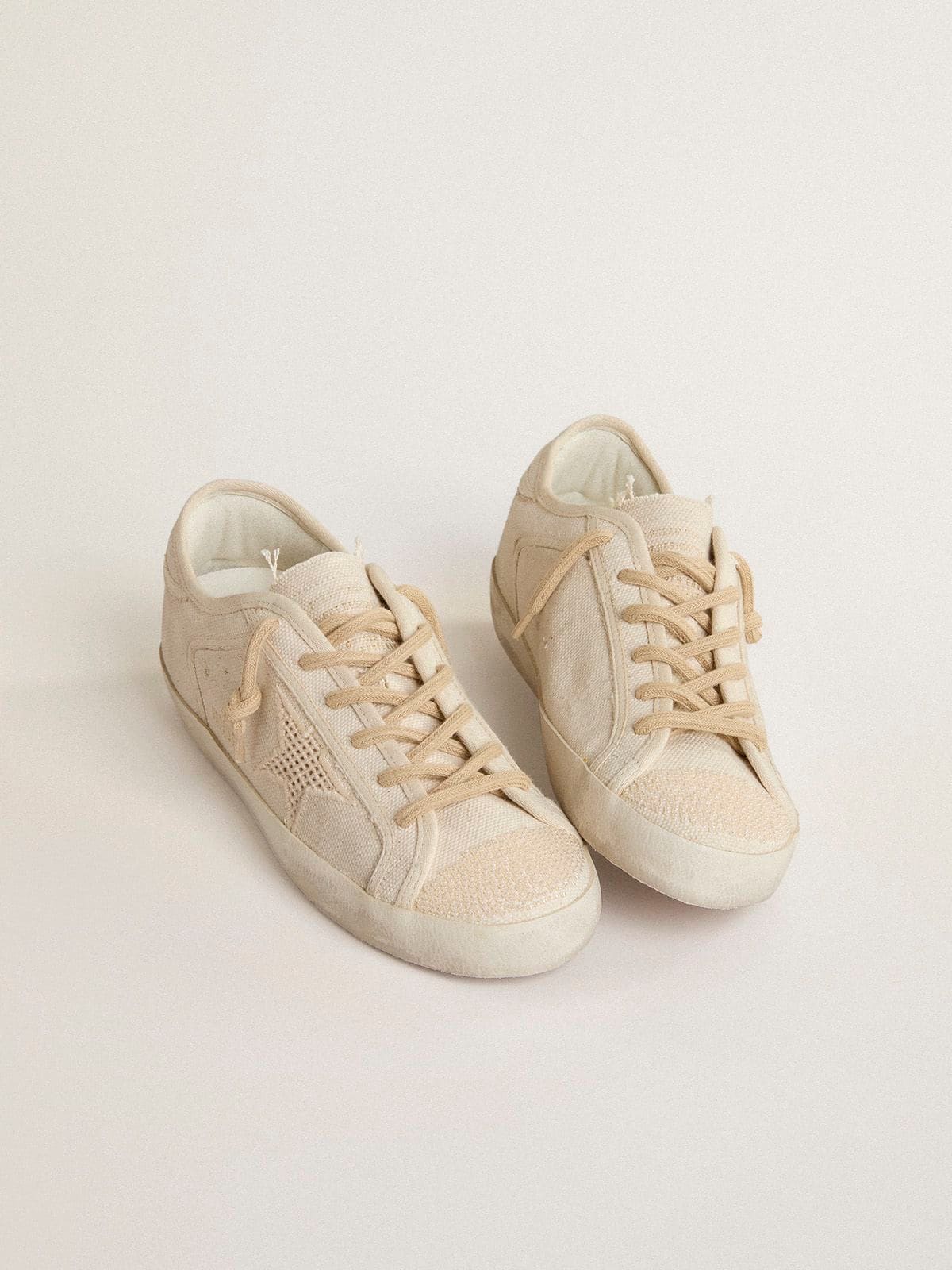 ★Golden ★ Pure Star Suede Sneakers Pearl Cloud GWF001 Women's Super-Star in beige suede with pearls and Swarovski