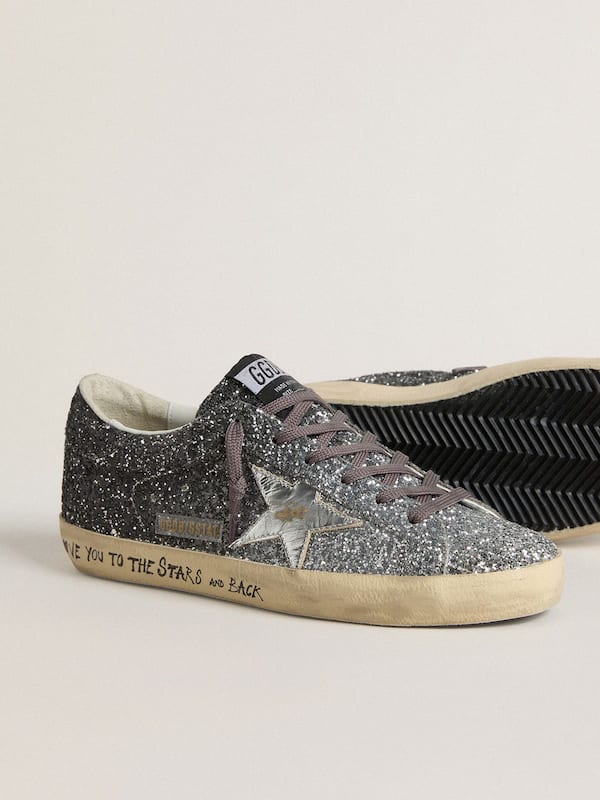 Golden Goose - Women's Super Star with glitter upper and silver metallic leather star in 
