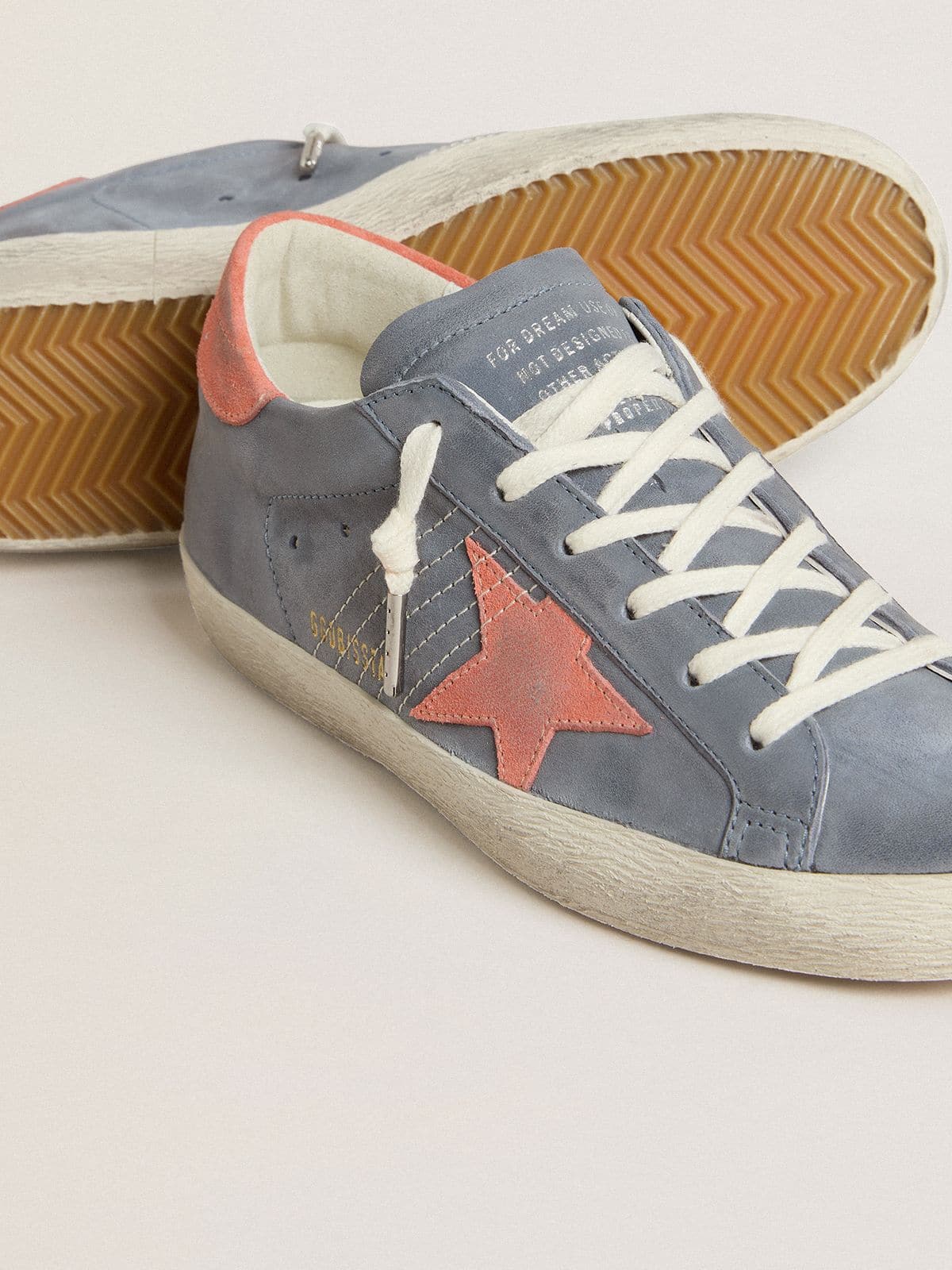Golden Goose - Women's Super Star in blue nubuck with pink suede star and heel tab in 