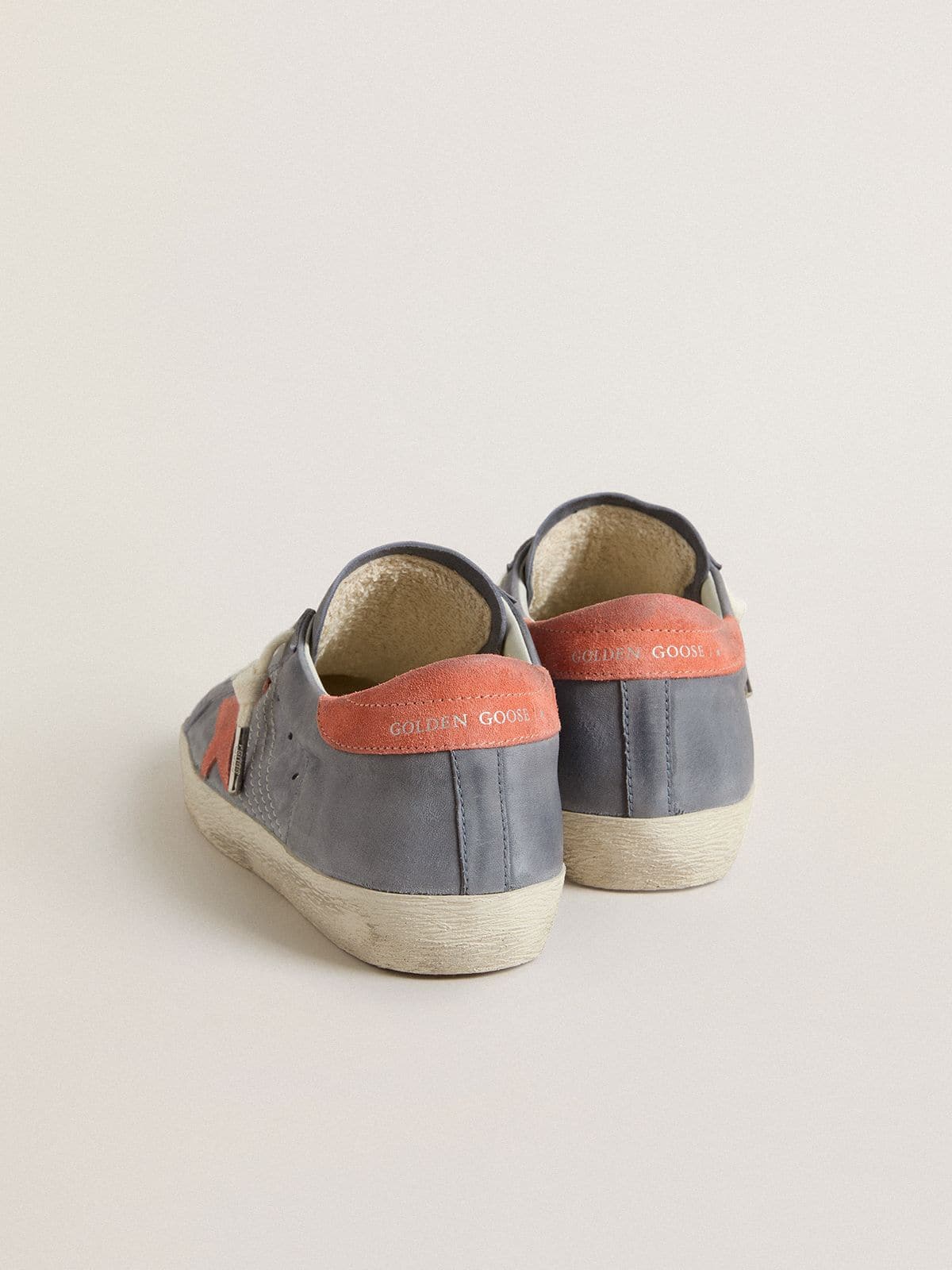 Golden Goose - Women's Super Star in blue nubuck with pink suede star and heel tab in 