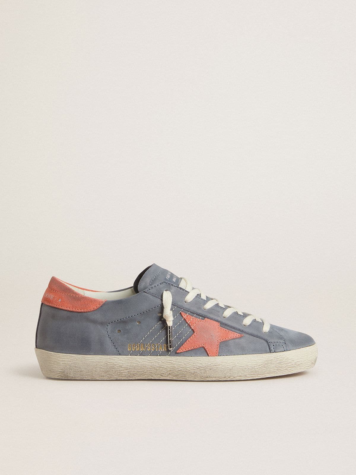 Golden Goose - Women's Super Star in blue nubuck with pink suede star and heel tab in 
