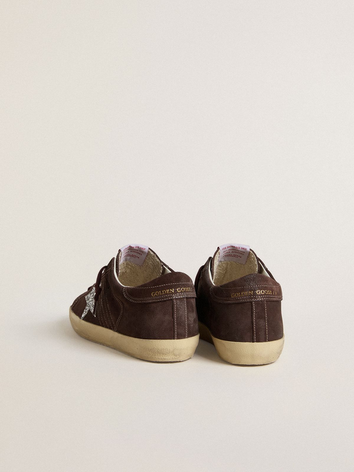 Golden Goose - Women's Super-Star in brown suede with silver glitter star in