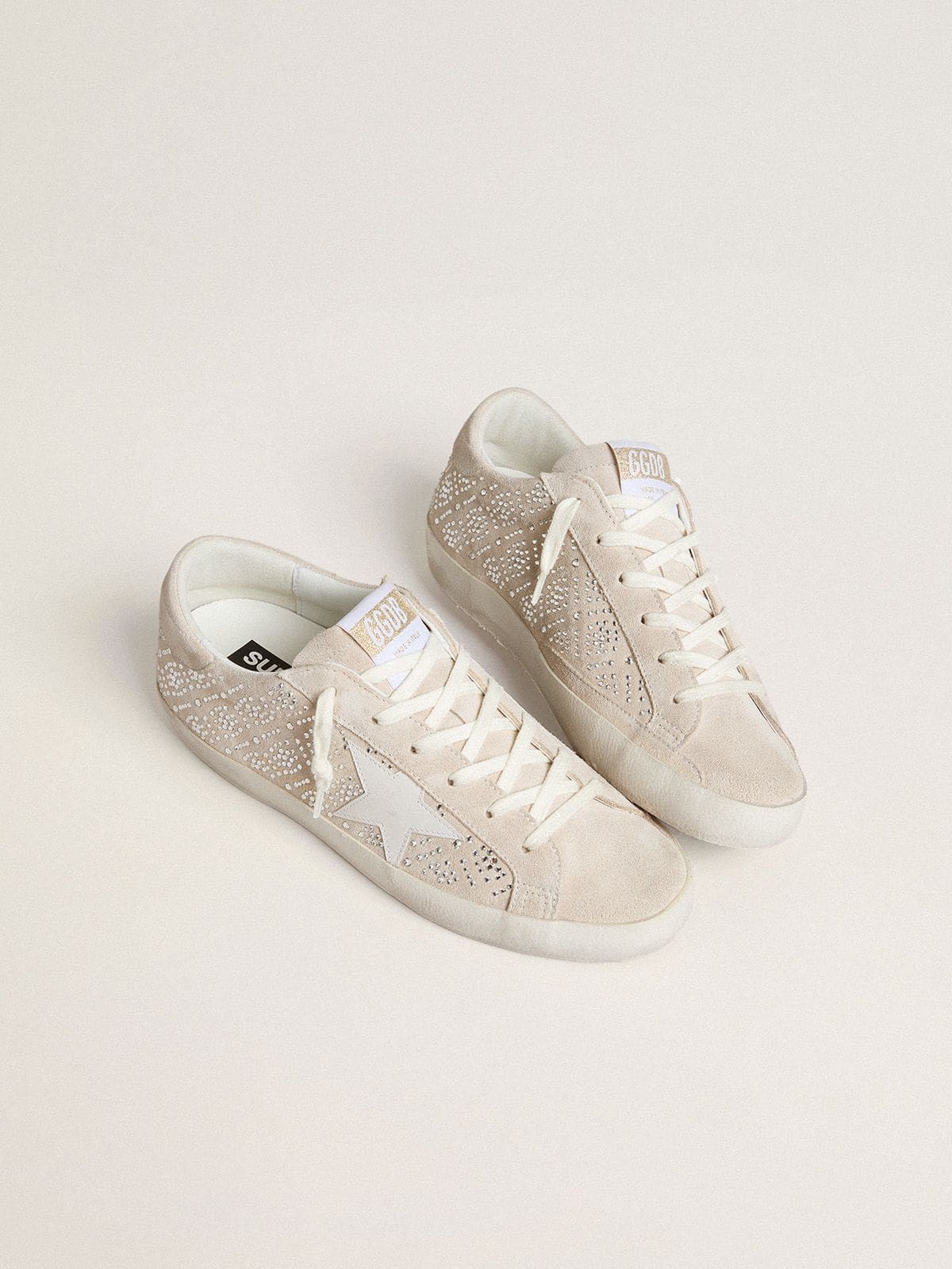 Super-Star LTD Feminino de suede com cristais Swarovski e estrela de couro cor gelo