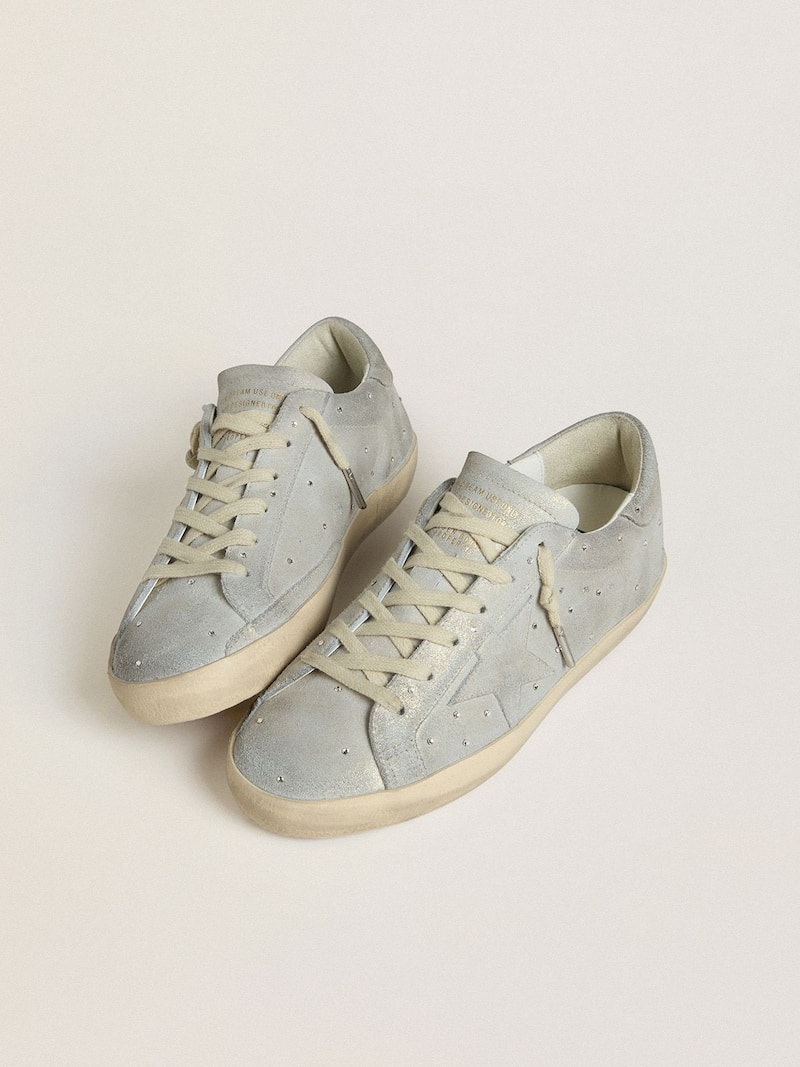 Golden Goose - Super-Star LTD Damen aus Suede in Platin und Swarovski-Kristallen mit Suedestern in Platin in 