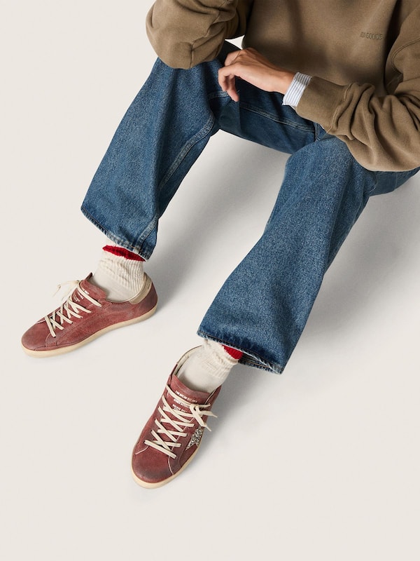 Golden Goose - Women's Super-Star LTD in red suede with silver glitter star and laminated leather heel tab in 