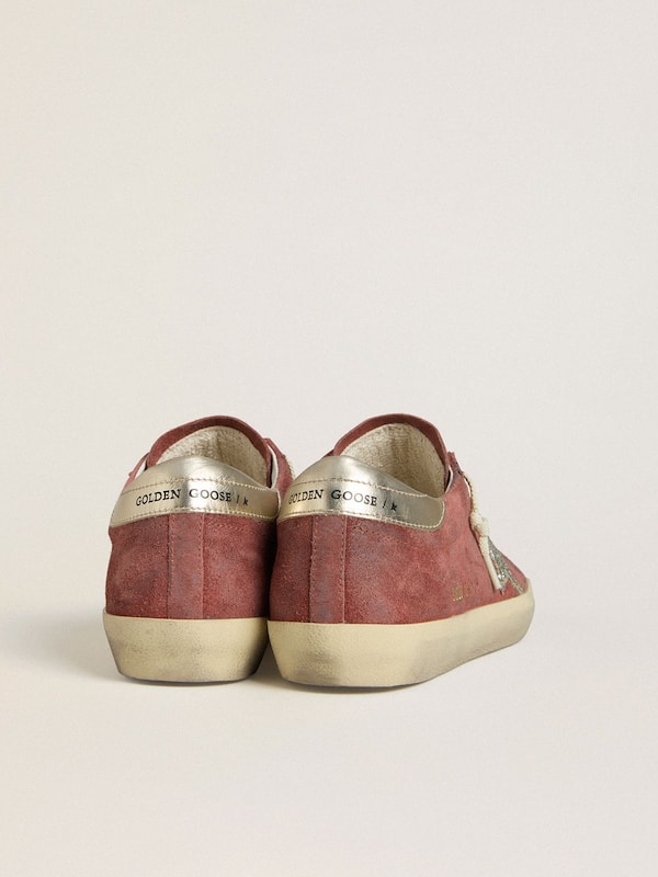 Golden Goose - Women's Super-Star LTD in red suede with silver glitter star and laminated leather heel tab in 