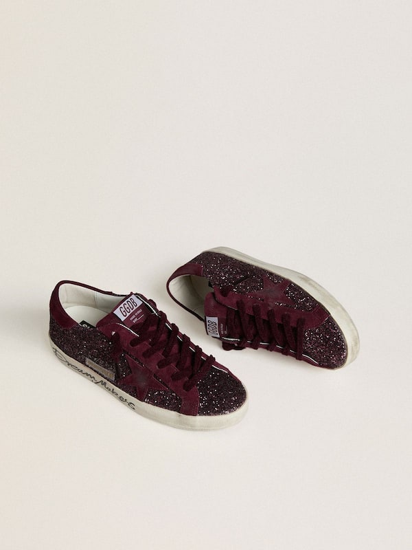Golden Goose - Women's Super-Star LTD in cherry glitter with cherry suede star in 