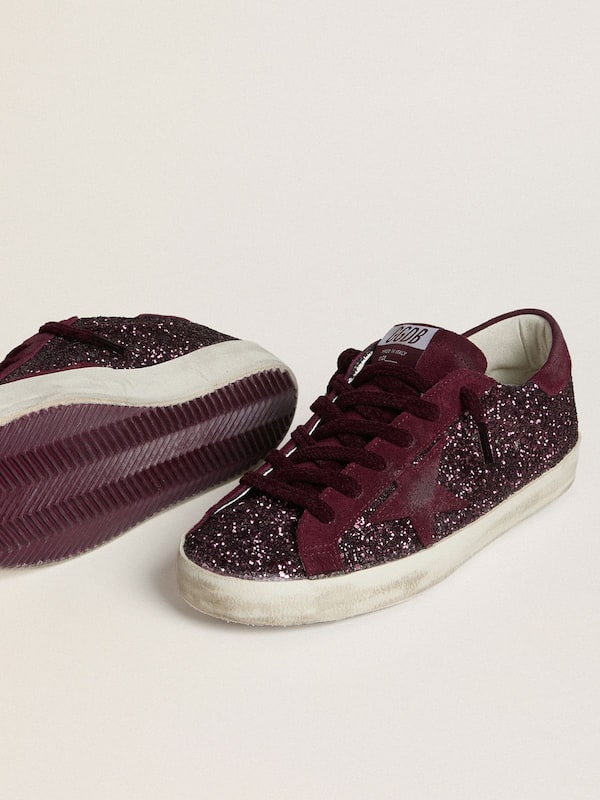Golden Goose - Women's Super-Star LTD in cherry glitter with cherry suede star in 