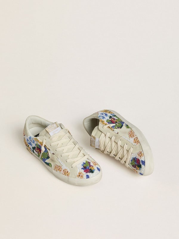 Super-Star Donna con perline multicolor e stella in suede color beige